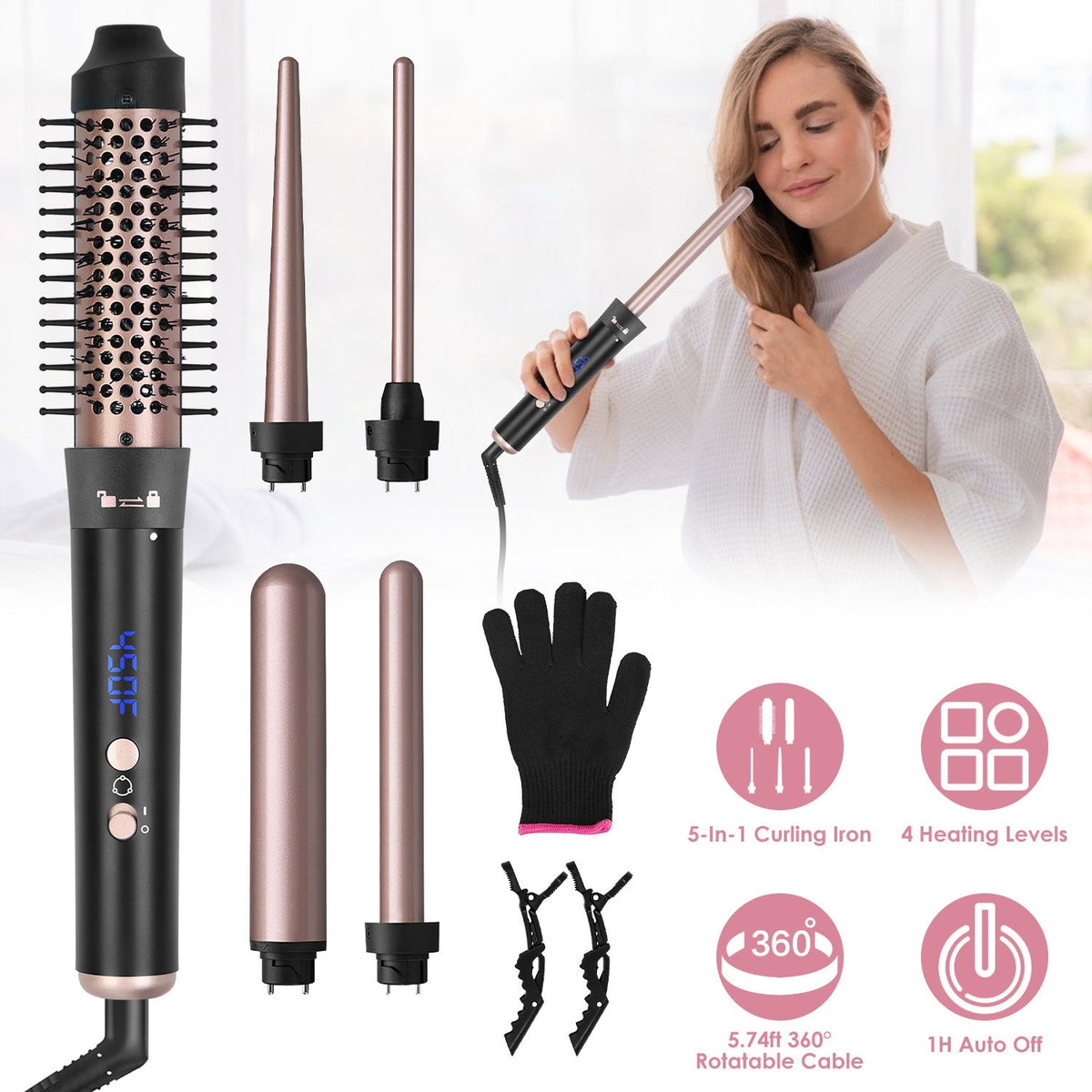 5 in 1 Curling Wand Hair Curling Iron Brush Hair