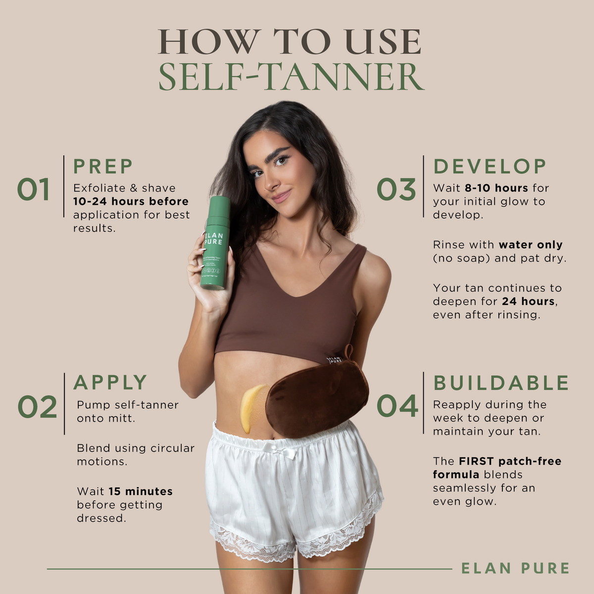 Non-Toxic Self Tanner | Skincare-First Self-Tanning Foam | Elan Pure