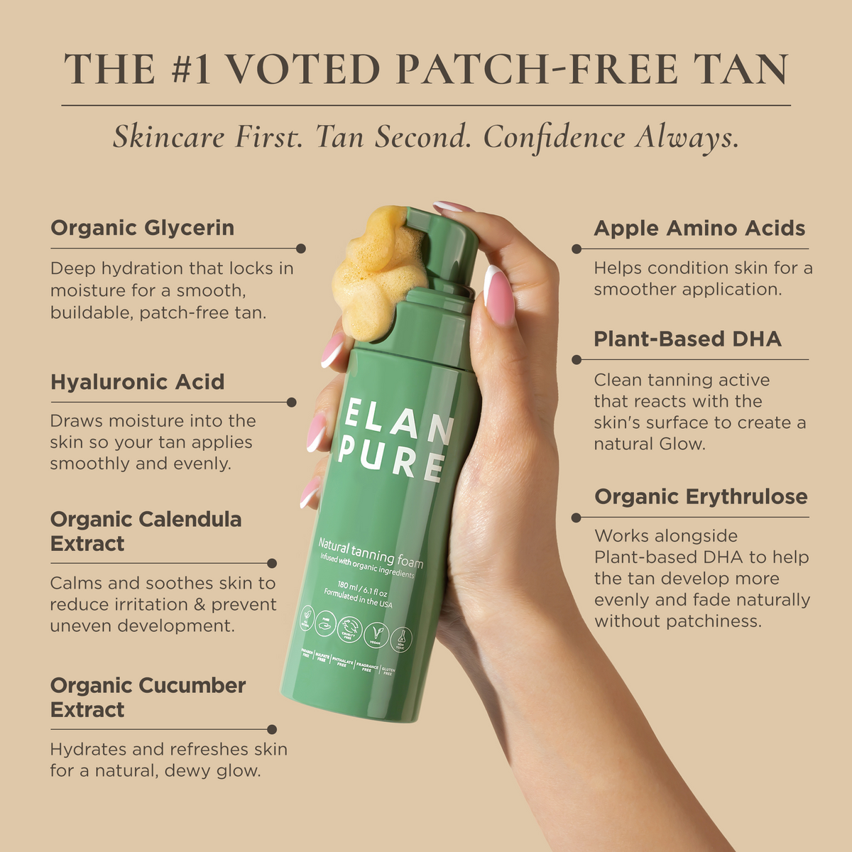Non-Toxic Self Tanner | Skincare-First Self-Tanning Foam | Elan Pure